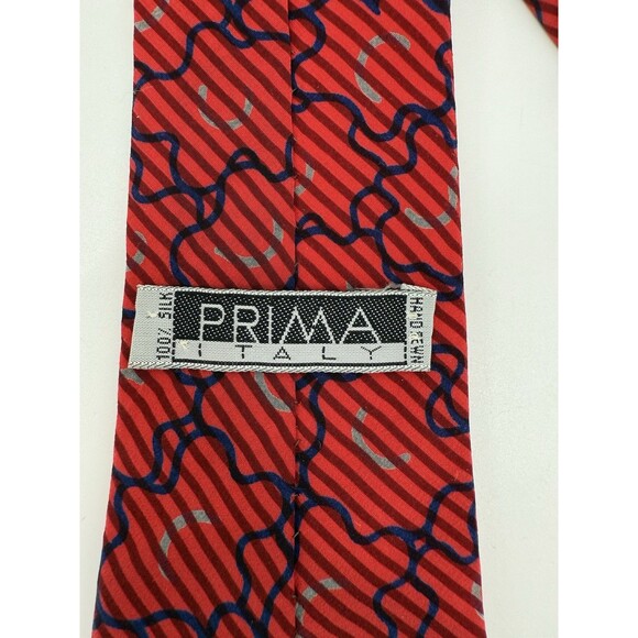 Vintage Prima Italy Red Silk Tie Geometric Made USA Business Work Hand Sewn - Picture 2 of 7